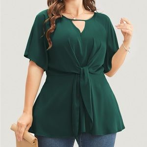 BloomChic Deep Green Blouse with Tie Front